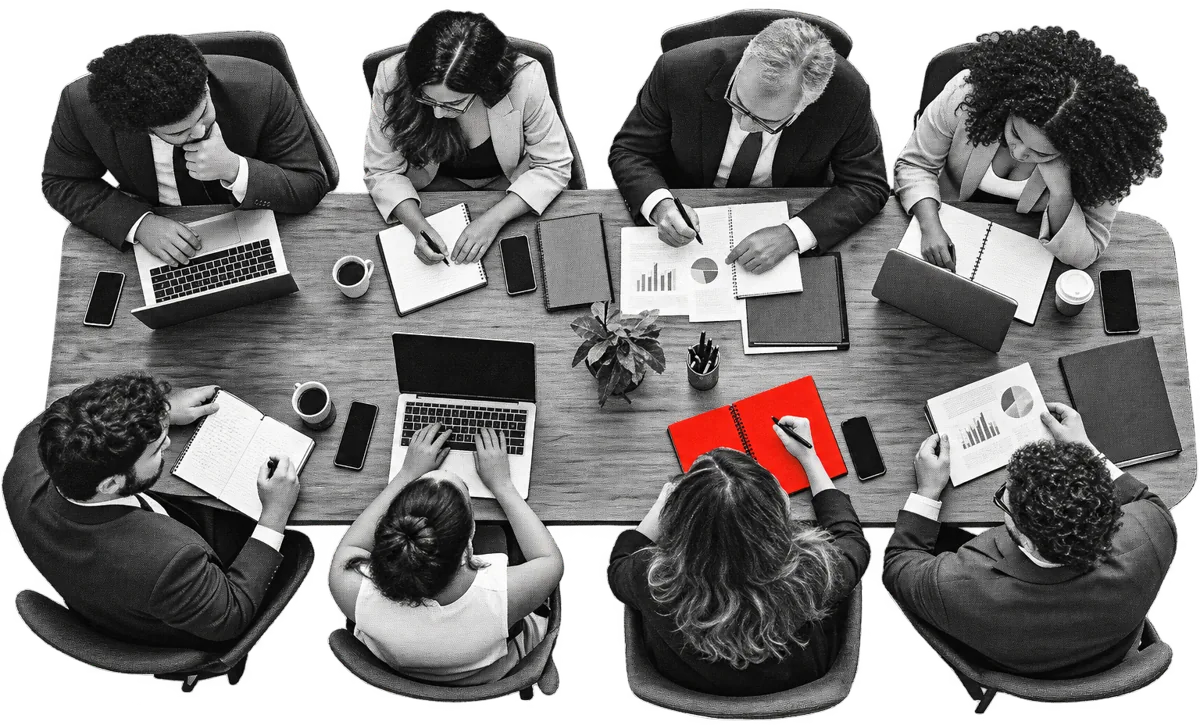Profissionais estudando juntos em volta de uma mesa